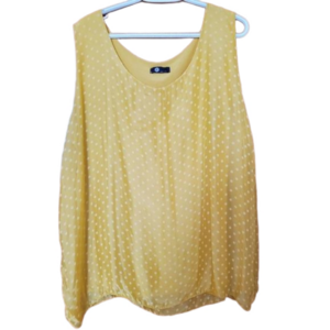 M Made in Italy 3X Yellow Silk Viscose blend lined sleeveless polka dot …